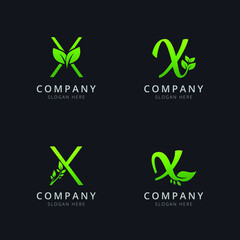 Initial X logo with leaf elements in green color