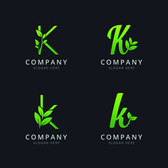 Initial K logo with leaf elements in green color