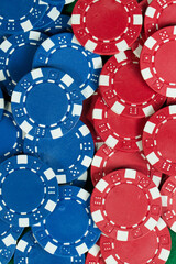 Battle Blue versus red yin vs yang Casino Playing Poker Chips. Abstract Pattern Background