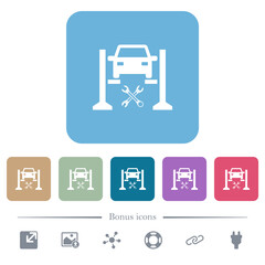 Car service flat icons on color rounded square backgrounds