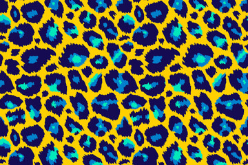 Trendy leopard pattern background. Hand drawn abstract wild animal cheetah skin yellow blue texture for fashion print design, wallpaper, cover, banner. Vector illustration © Ketmut