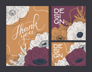 set of vintage invitation card templates with flowers