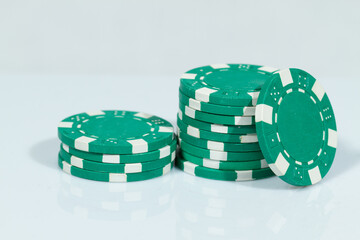Green Playing Casino Poker Chips. Isolated on white background. Abstract Pattern