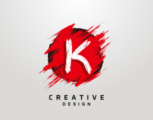K Letter Logo In Circle Grunge Splatter Element. Red Grunge Ink Splash Explosion Icon design.