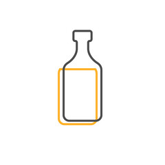 Simple line shape of rum bottle. One contour figure of a bottle, the second drink. Outline symbol whisky dark color. Sign liquid grey. Isolated flat illustration on a white background