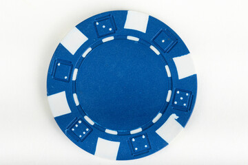 Blue playing poker chip isolated on white background.