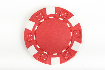 Red playing poker chip isolated on white background.