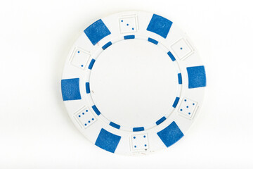 White playing poker chip isolated on white background.