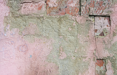 abstract pink stone brick wall texture background. dirty pink color old stone backdrop with cracks. Template for design