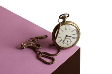Pocket clock on the cube, optical illusion
