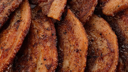 bacon. fried bacon close up