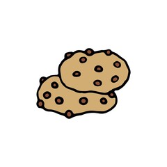 hand drawn chocolate chip cookies isolated on white background.Hand drawn cookies isolated on a white background. Bitten, broken, cookie crumbs. Doodle style cookies on an isolated white background.