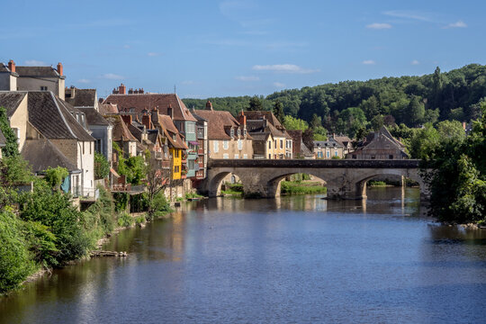 View of the old houses on the banks of the Creuse river in Argenton sur Creuse