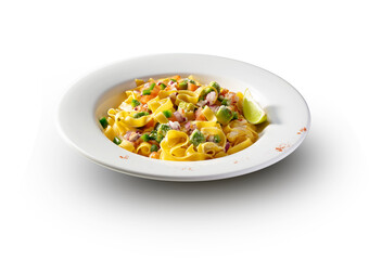 Comida Italiana, pasta con verduras. Italian food, pasta with vegetables.