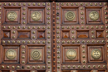 vintage decorated wooden door in barcelona