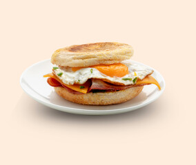 sandwich bocadillo huevo con jamón sobre plato. sandwich egg sandwich with ham on a plate.