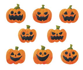 ハロウィン かぼちゃ ジャックオーランタン 秋  水彩 ベクター イラスト