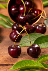 Cherries on wooden table