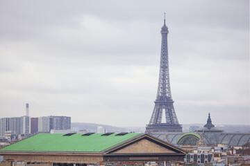 Eiffel Tower and Paris Rooftops . Architectural symbol of France 