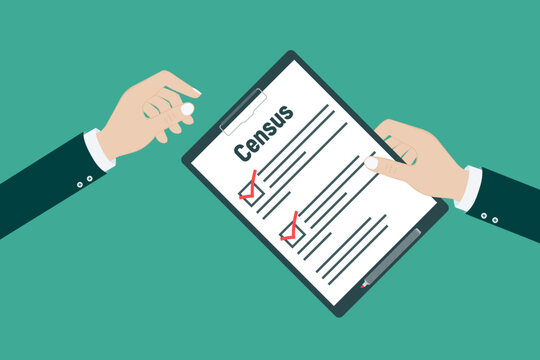 Census. Clipboard in pen in hand. Vector illustration flat design. Folder with documents.