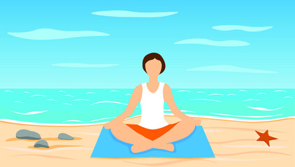 Woman do yoga on the beach