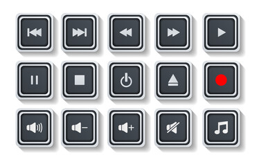 Multimedia Player Icons Set, set of modern design buttons for web, internet and mobile applications isolated on white background