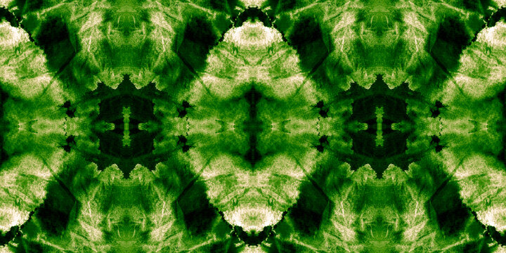 Repeated Grassy Color Grunge Ink Splash. Geometrical Fresh Green Psychedelic Dye Pattern. Seamless Healthy Bio Food Idea. Fern Green Eastern Tiles. Deep Green Tie Dye Wash.