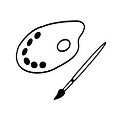 Back to school. Brush and paint in doodle style isolated on white background. Signature Icon. Vector outline illustration. Can be used as an icon or symbol. Decor element. Hand drawn black sketch.