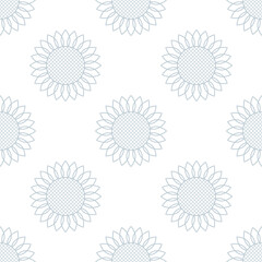 Sunflowers. Vector seamless pattern. Simple modern style. Gray elements on a white background. For backdrops decoration, banners, packings, textiles, paper, fabrics, and more creatives designs.