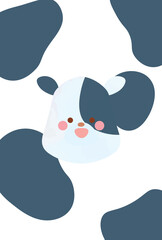 年賀状素材　キャラクターとウシ柄の背景　丑年