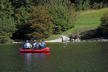 Fototapeta na wymiar Colorful summer morning on the Bohinj lake in Triglav national park Slovenia.