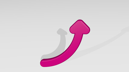 diagram up made by 3D illustration of a shiny metallic sculpture with the shadow on light background. business and chart