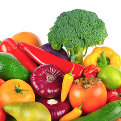 Fruits and vegetables isolated on a white background.