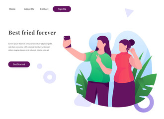 web landing page woman take selfie