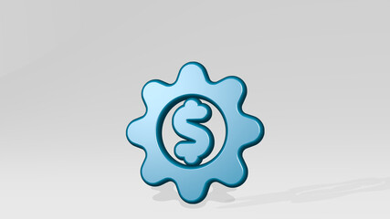 cash toggle stand with shadow. 3D illustration of metallic sculpture over a white background with mild texture. business and money