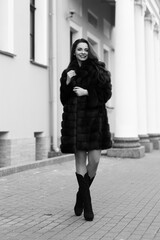 Obraz premium Stylish woman in fur coat
