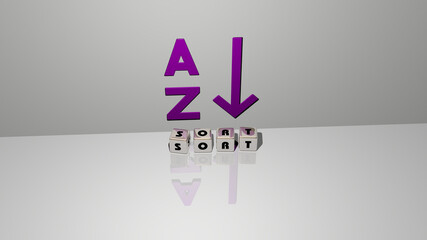 3D graphical image of sort vertically along with text built by metallic cubic letters from the top perspective, excellent for the concept presentation and slideshows. illustration and background