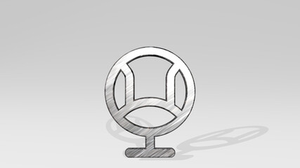 armchair modern made by 3D illustration of a shiny metallic sculpture casting shadow on light background. interior and design