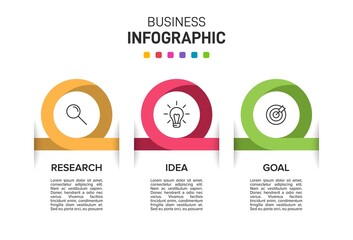 Concept of arrow business model with 3 successive steps. Three colorful graphic elements. Timeline design for brochure, presentation. Infographic design layout.