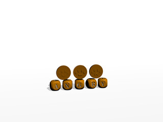 3D representation of angry with icon on the wall and text arranged by metallic cubic letters on a mirror floor for concept meaning and slideshow presentation. illustration and background