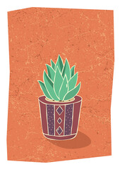 Cactus in hand drawn flower pot. Home wall decor in scandinavian style. Poster for living room. Vector illustration.