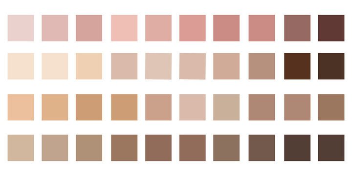 Skin color tones chart. The texture of the palette of shades of the human body. Vector set of beige cream flowers.
