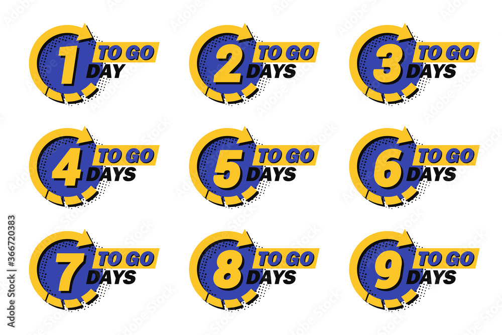 Poster Set of days to go with halftone in a flat design. Number 1 to 9