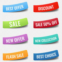 Colorful Sale Labels Isolated Transparent Background With Gradient Mesh, Vector Illustration