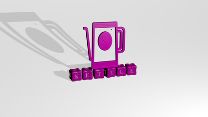3D illustration of kettle graphics and text made by metallic dice letters for the related meanings of the concept and presentations. background and tea