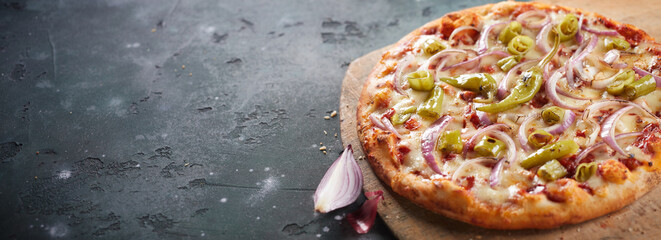 Spicy Italian pizza with jalapeno peppers