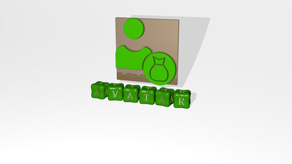 3D graphical image of AVATAR vertically along with text built by metallic cubic letters from the top perspective, excellent for the concept presentation and slideshows. illustration and icon