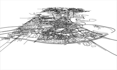 Outline city concept. Wire-frame style