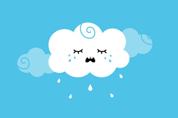 Cute cartoon style cloud character crying. Rainy weather concept. Vector illustration.
