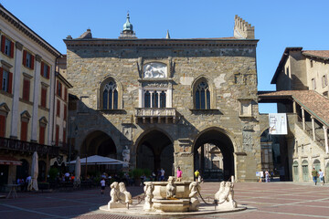 Piazza Vecchia in Bergamo, Italy: historic buildings